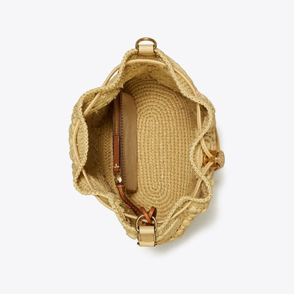 Tory Burch T Monogram Raffia Bucket Bag Natural