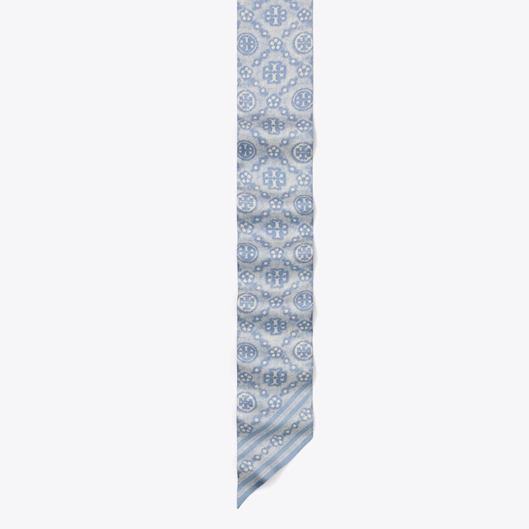 Tory Burch T Monogram Silk Ribbon Tie Blue