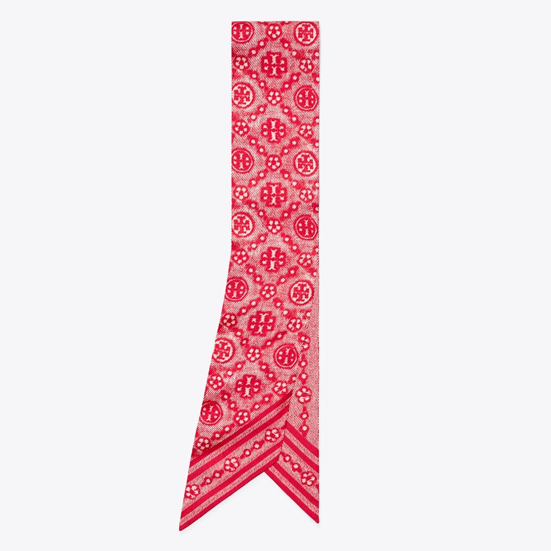 Tory Burch T Monogram Silk Ribbon Tie Red