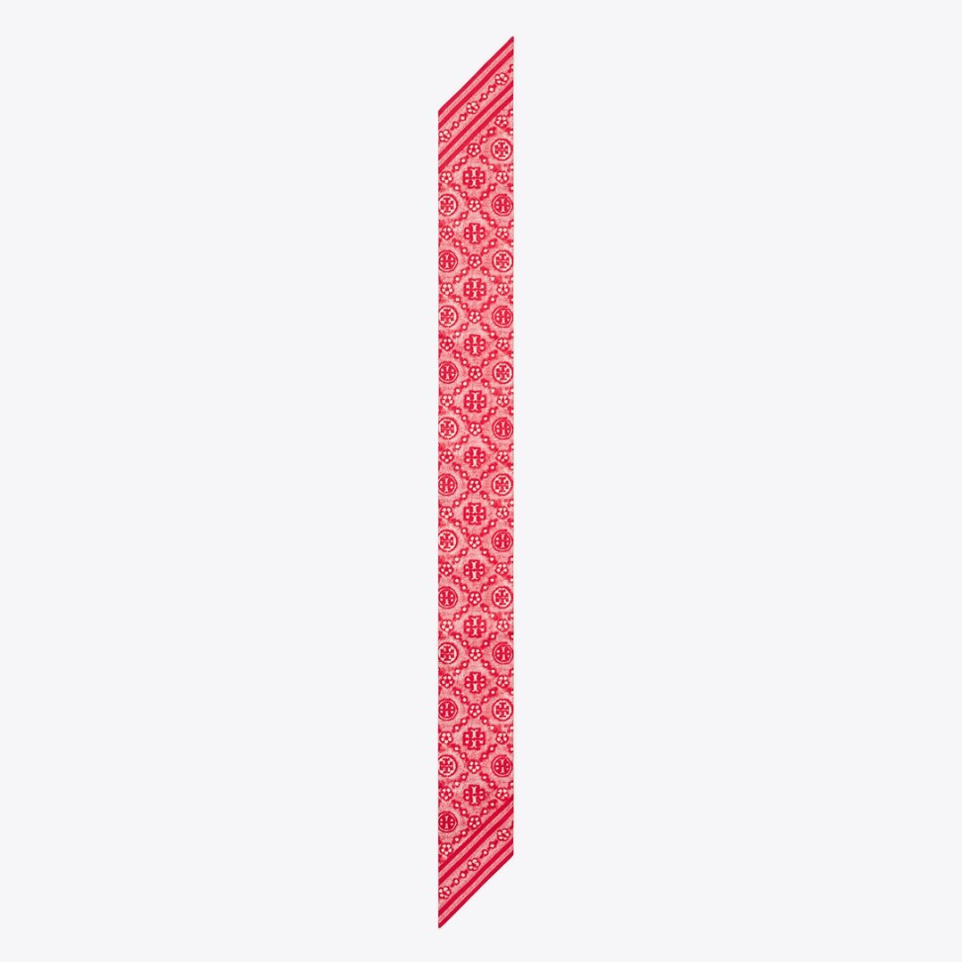 Tory Burch T Monogram Silk Ribbon Tie Red