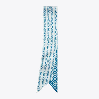 Tory Burch T Monogram Sublime Ribbon Tie Blue