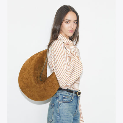 Tory Burch T Monogram Suede Balloon Bag CHICORY BROWN