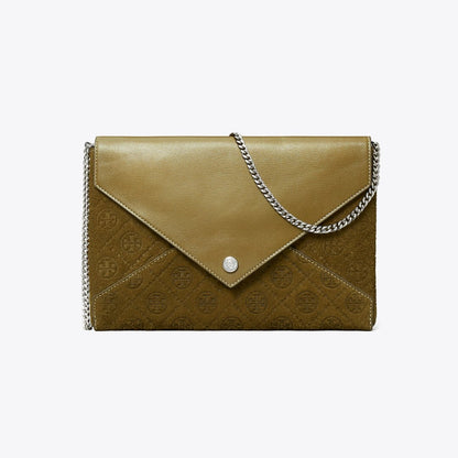 Tory Burch T Monogram Suede Envelope Chain Pouch Deep Olive