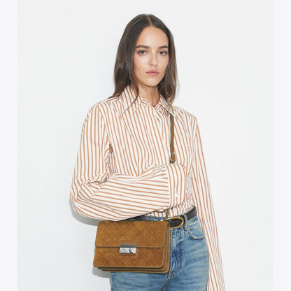 Tory Burch T Monogram Suede Shoulder Bag CHICORY BROWN