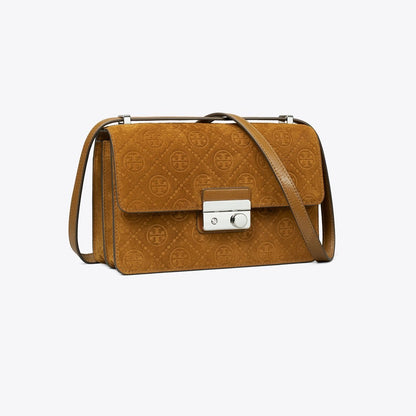 Tory Burch T Monogram Suede Shoulder Bag CHICORY BROWN
