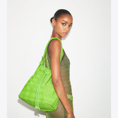 Tory Burch T Monogram Terry Oversized Bucket Bag Bright Fern