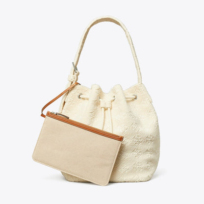 Tory Burch T Monogram Terry Oversized Bucket Bag Pearl