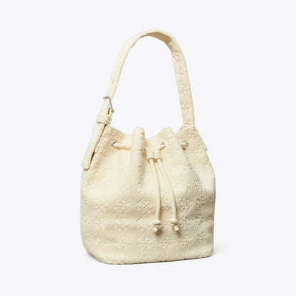 Tory Burch T Monogram Terry Oversized Bucket Bag Pearl