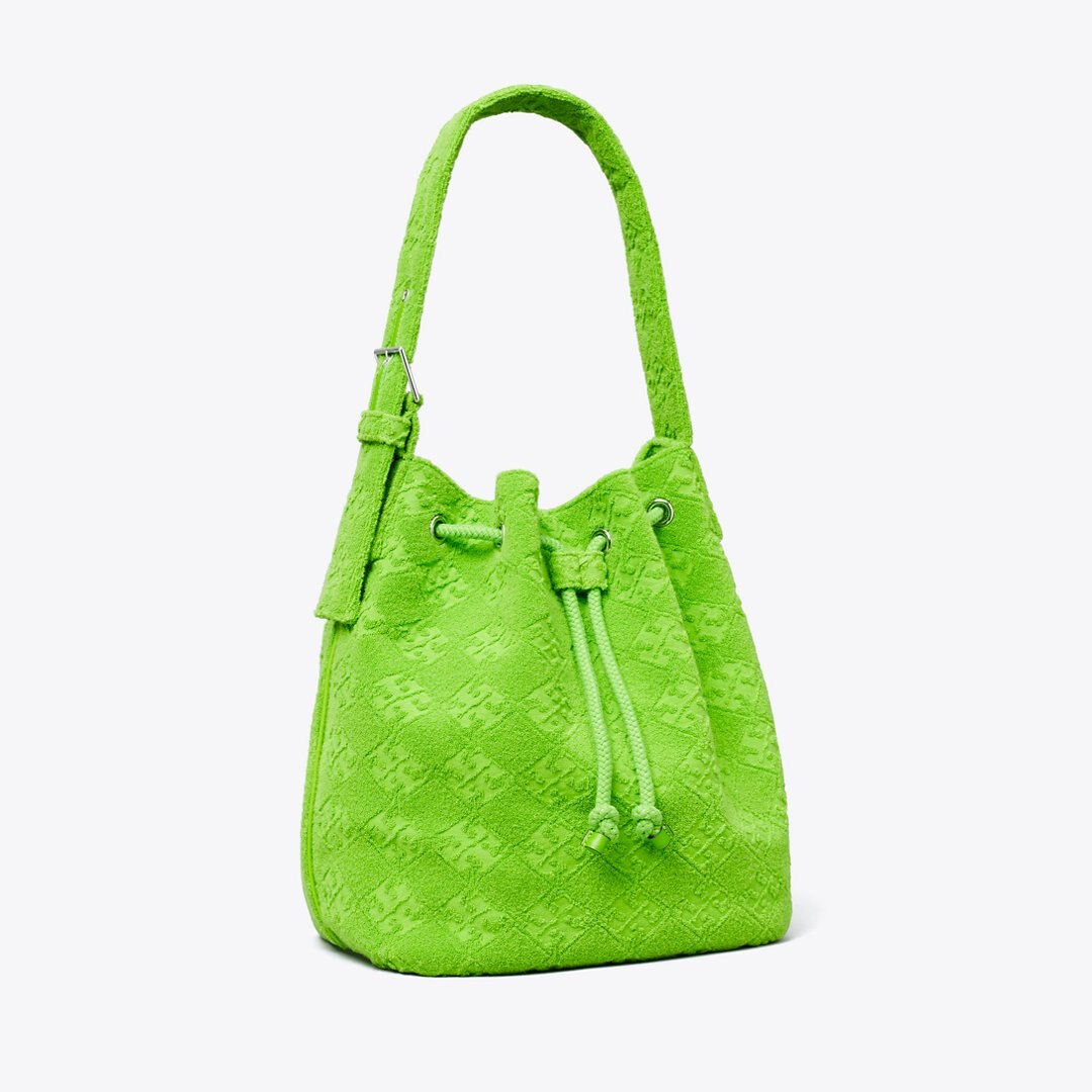 Tory Burch T Monogram Terry Oversized Bucket Bag Bright Fern