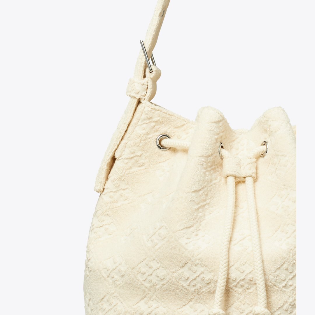 Tory Burch T Monogram Terry Oversized Bucket Bag Pearl
