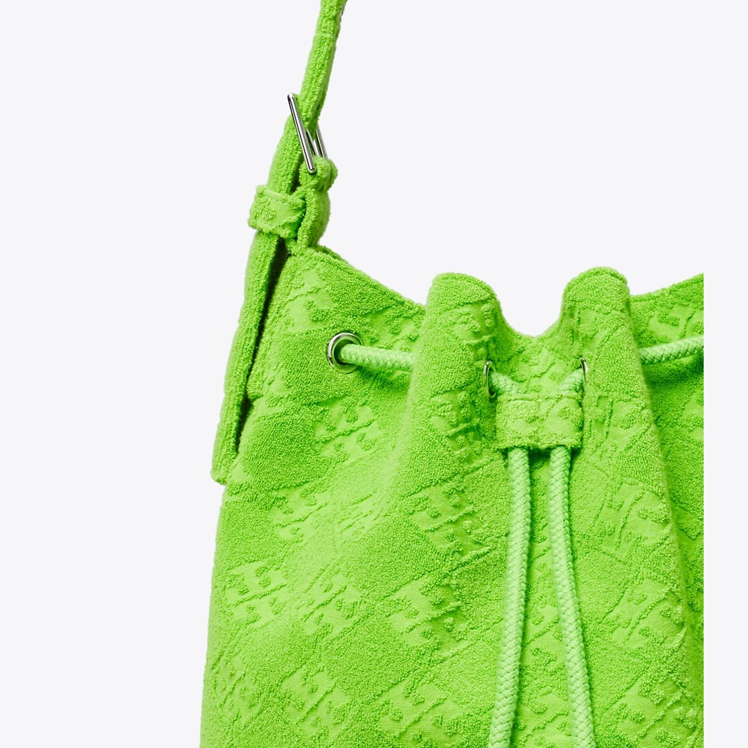 Tory Burch T Monogram Terry Oversized Bucket Bag Bright Fern