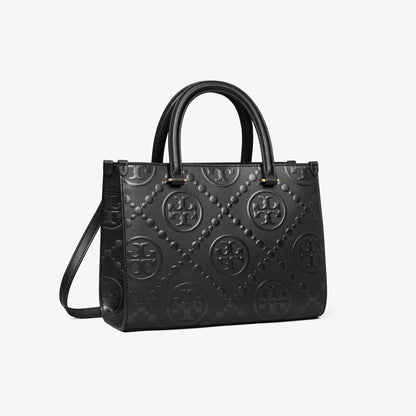 Tory Burch T Monogram Top-Handle Embossed Tote Black