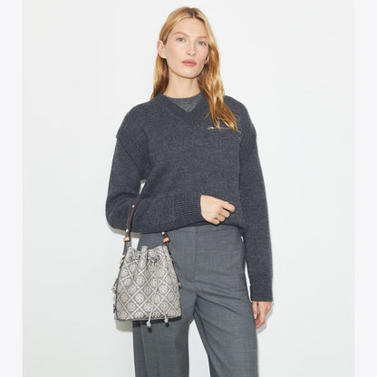 Tory Burch T Monogram Utility Bucket Bag Gray