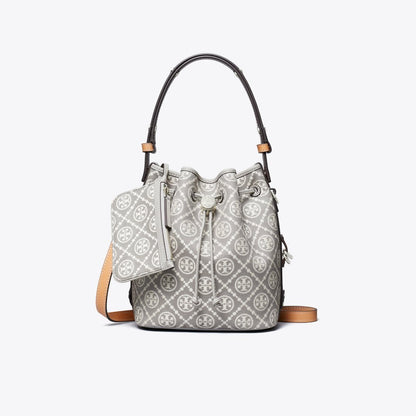 Tory Burch T Monogram Utility Bucket Bag Gray