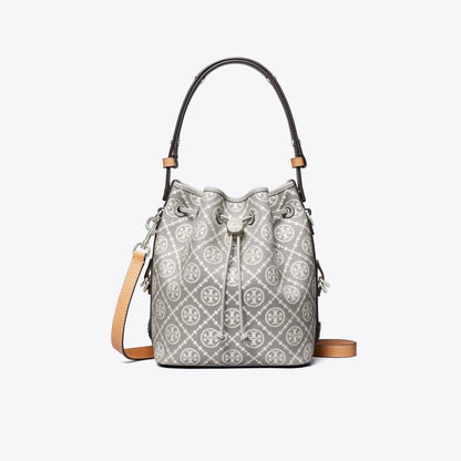 Tory Burch T Monogram Utility Bucket Bag Gray