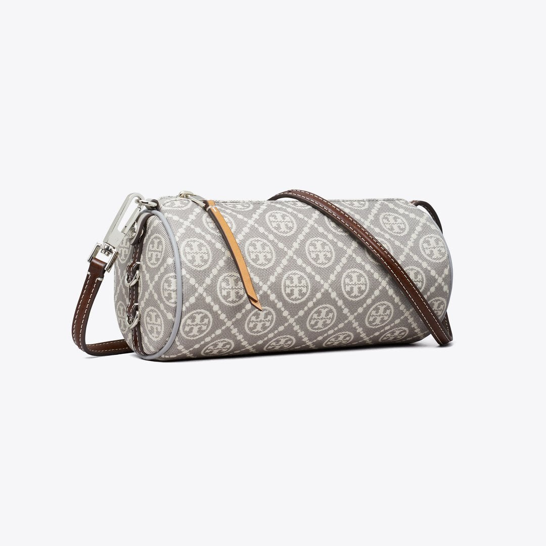Tory Burch T Monogram Utility Cylinder Bag Gray