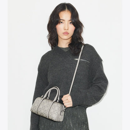 Tory Burch T Monogram Utility Mini Barrel Bag Gray