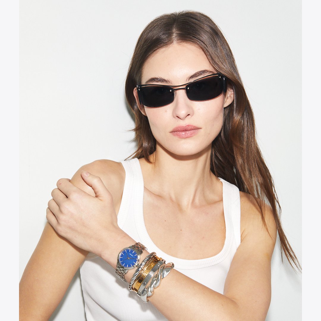 Tory Burch T Monogram Watch BLUE/SILVER