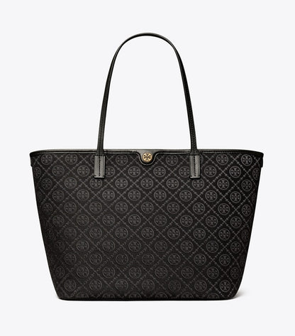 T Monogram Zip Tote Black Black