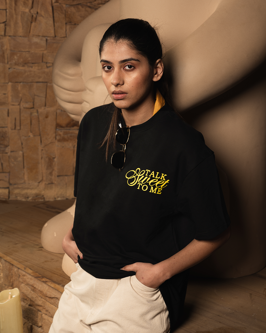 Talk Sweet To Me Tshirt In Black Regular Fit