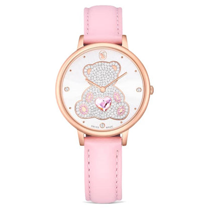Swarovski Teddy Watch Swiss Made Leather Strap Pink Rose Gold-Tone Finish SW5739838