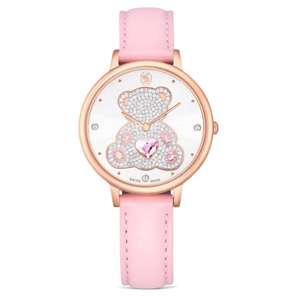 Swarovski Teddy Watch Swiss Made Leather Strap Pink Rose Gold-Tone Finish SW5739838
