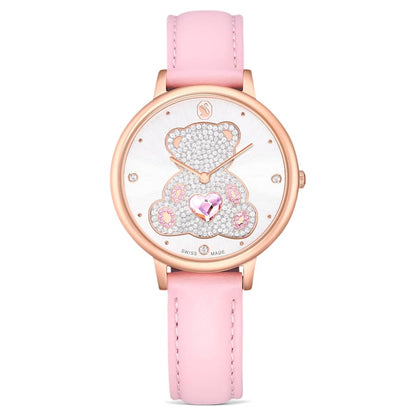 Swarovski Teddy Watch Swiss Made Leather Strap Pink Rose Gold-Tone Finish SW5739838