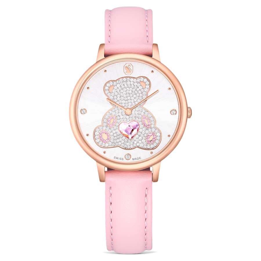 Swarovski Teddy Watch Swiss Made Leather Strap Pink Rose Gold-Tone Finish SW5739838