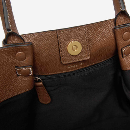 DeMellier The Midi New York tan small grain ecru stitching