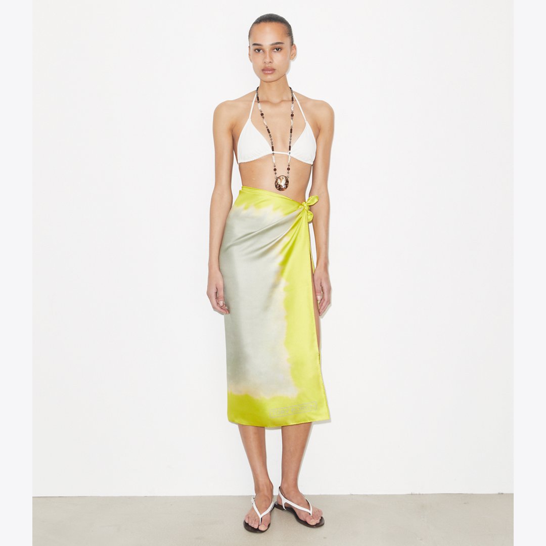 Tory Burch Tie-Dye Silk Square Scarf Khaki / Yellow