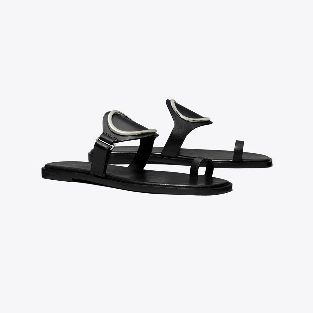 Tory Burch Toe Ring Sandal PERFECT BLACK / SILVER