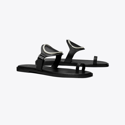 Tory Burch Toe Ring Sandal PERFECT BLACK / SILVER