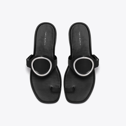 Tory Burch Toe Ring Sandal PERFECT BLACK / SILVER