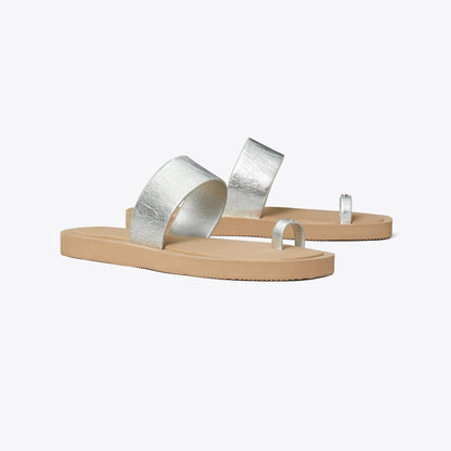 Tory Burch Toe Ring Slide SILVER / CHANTERELLE MUSHROOM