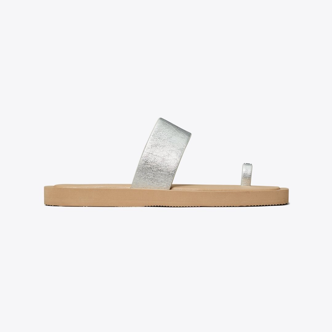 Tory Burch Toe Ring Slide SILVER / CHANTERELLE MUSHROOM