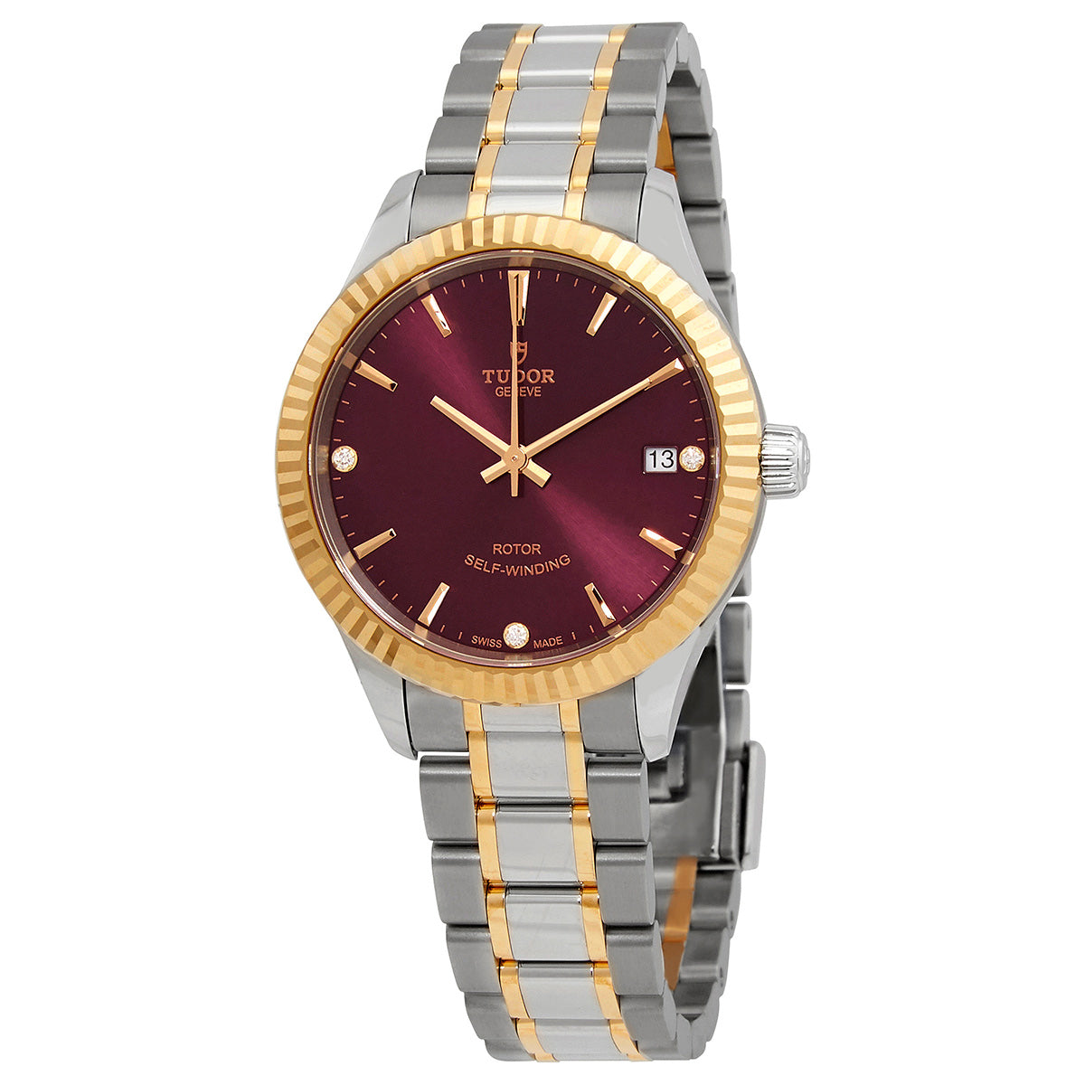 Tudor Style Automatic Diamond Burgundy Dial Women's Watch 12313-0015