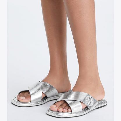 Tory Burch Turnlock Cross-Band Slide SHINY SILVER