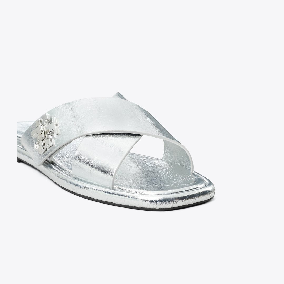 Tory Burch Turnlock Cross-Band Slide SHINY SILVER
