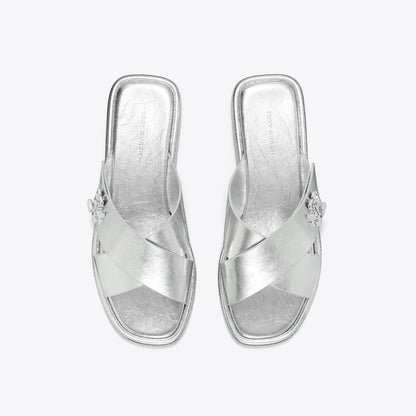 Tory Burch Turnlock Cross-Band Slide SHINY SILVER