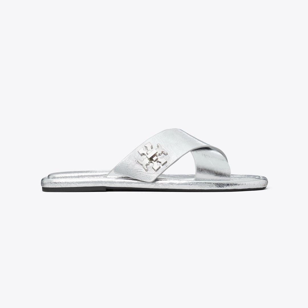 Tory Burch Turnlock Cross-Band Slide SHINY SILVER