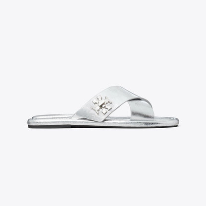 Tory Burch Turnlock Cross-Band Slide SHINY SILVER