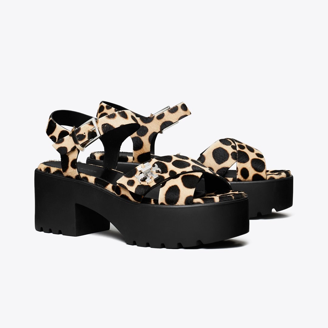 Tory Burch Turnlock Platform Lug Heeled Sandal TRENCH / PERFECT BLACK