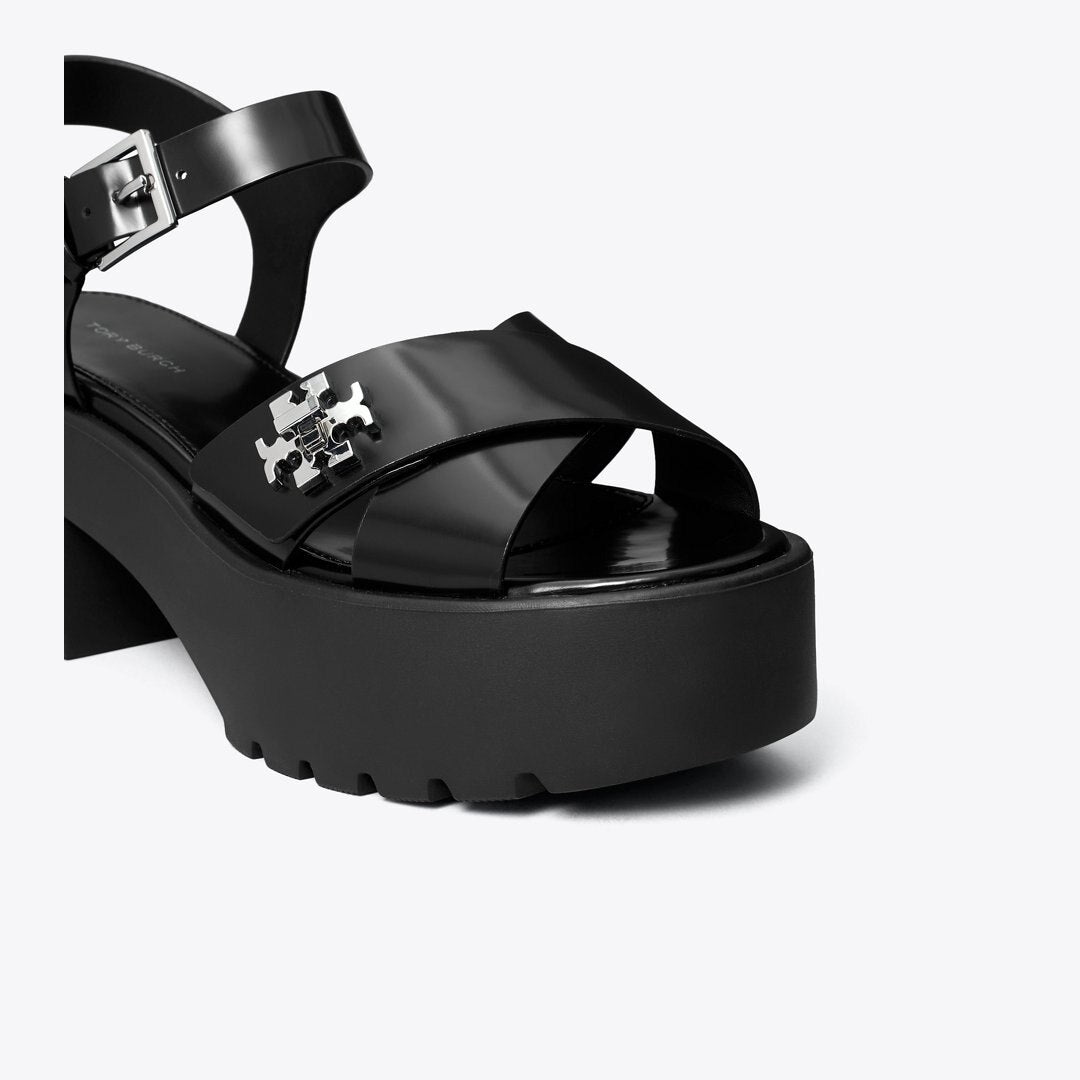Tory Burch Turnlock Platform Lug Heeled Sandal BLACK