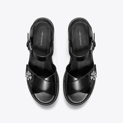 Tory Burch Turnlock Platform Lug Heeled Sandal BLACK
