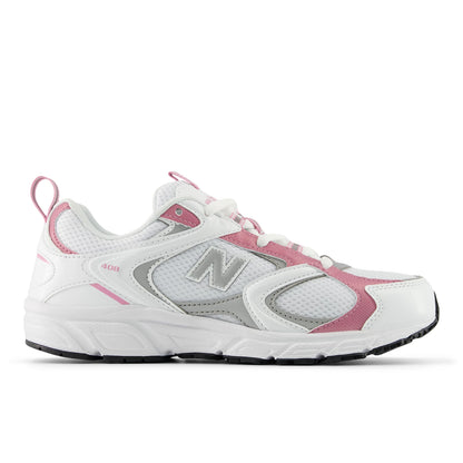 New Balance 408 White with Silver Metallic and Pink Sugar