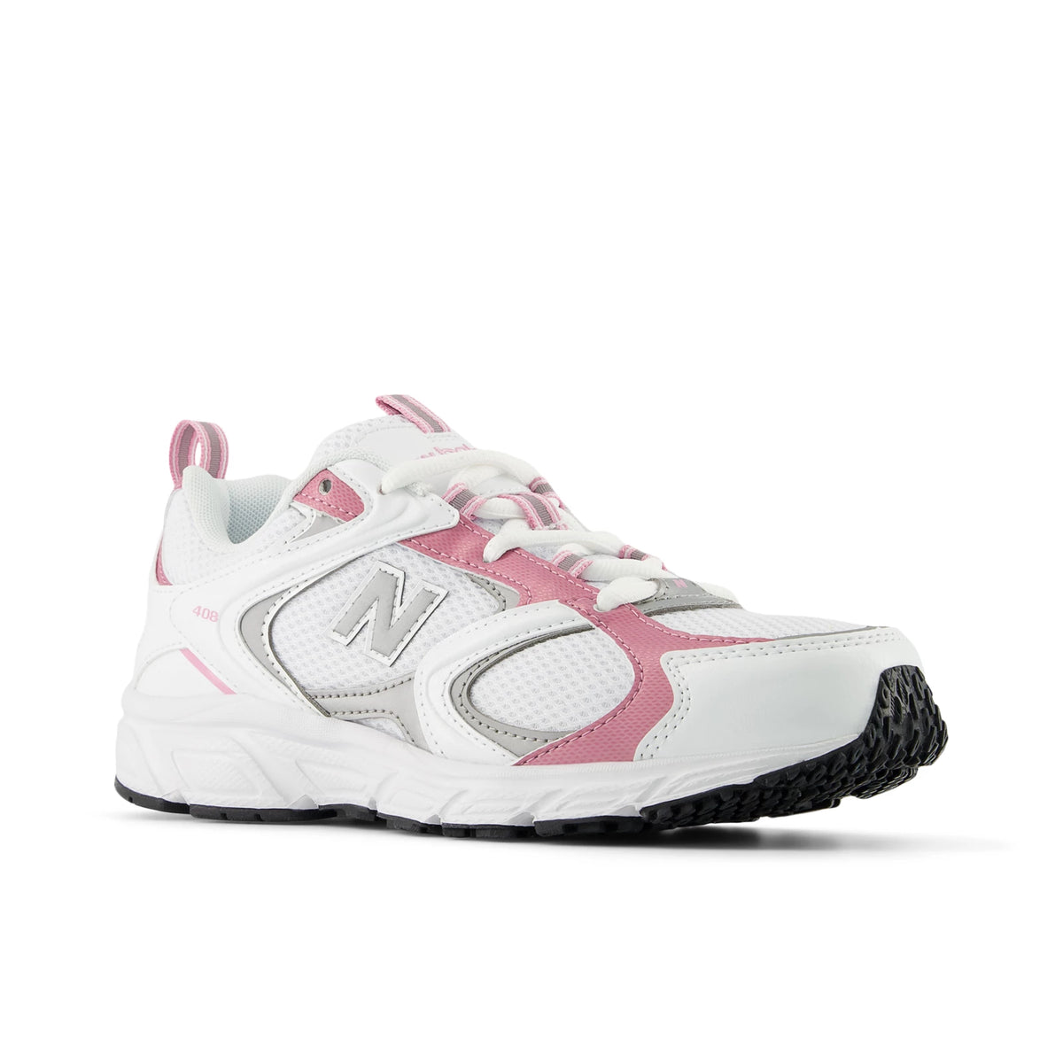 New Balance 408 White with Silver Metallic and Pink Sugar