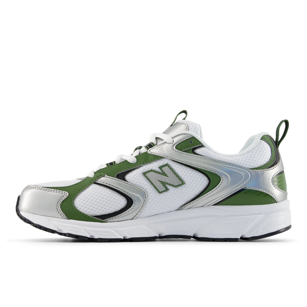 New Balance 408 White with Silver Metallic and Utility Green