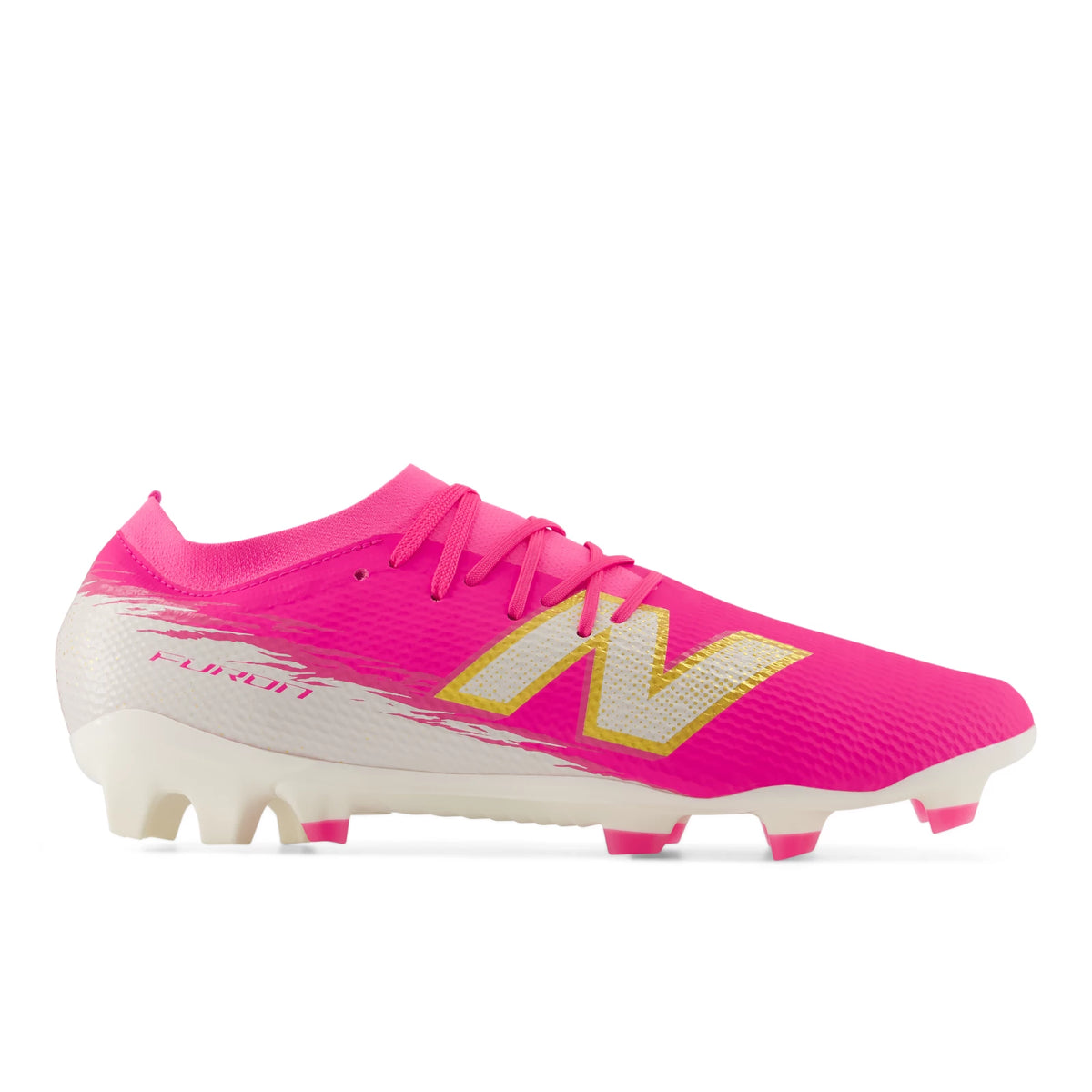 New Balance Furon Team FG V8 Pink Heat with Sea Salt and Gold Metallic