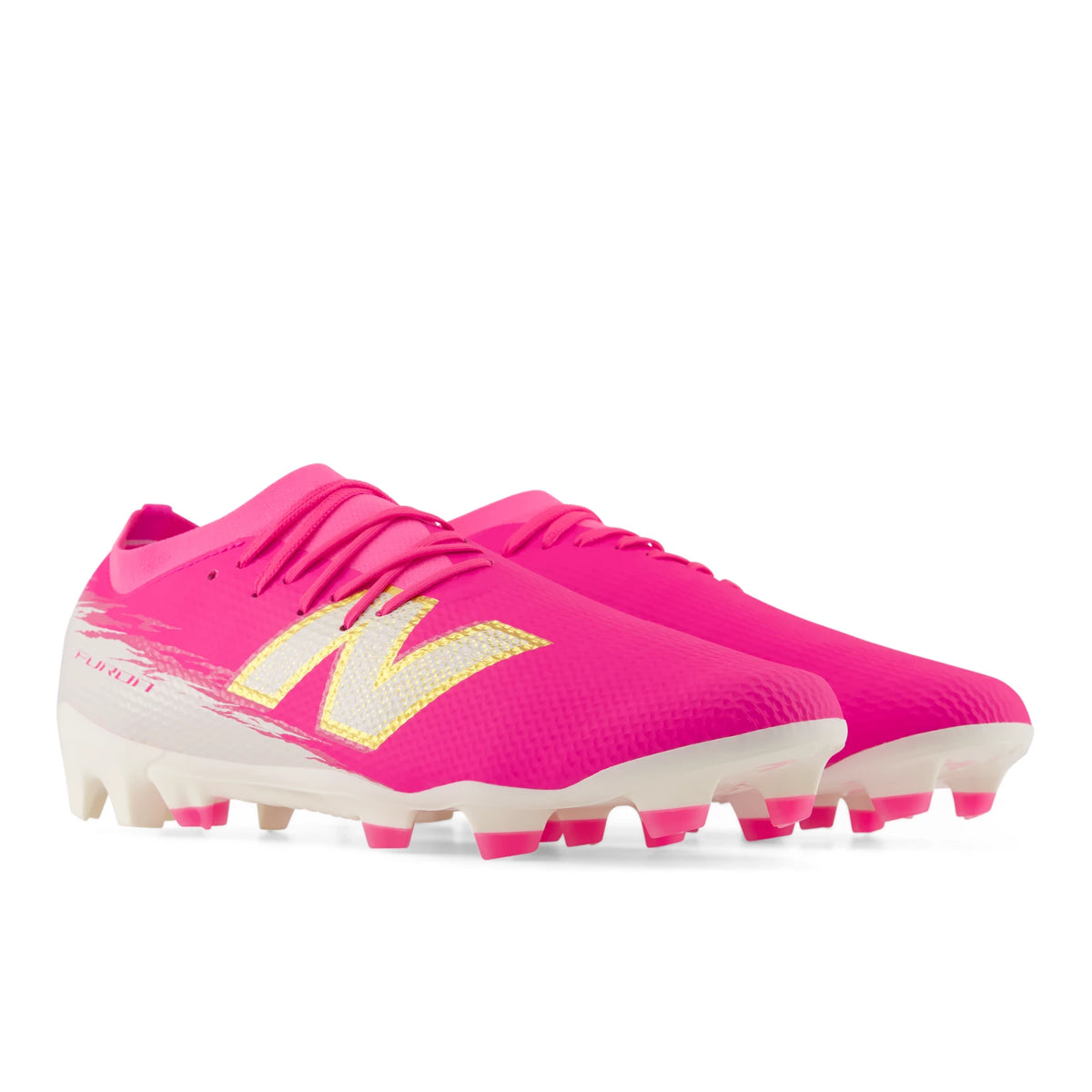 New Balance Furon Team FG V8 Pink Heat with Sea Salt and Gold Metallic