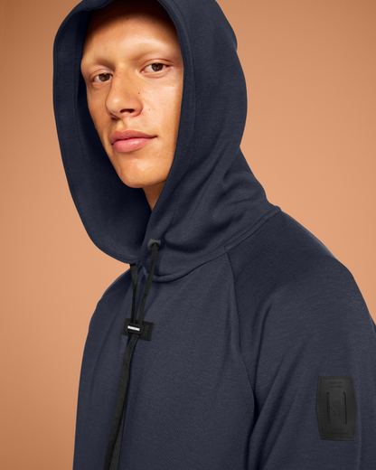on hoodie Navy